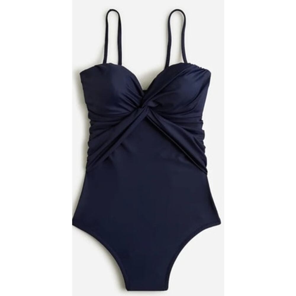 NWT J.CREW Twisted Bandeau One-Piece Navy Blue Swimsuit Size 8